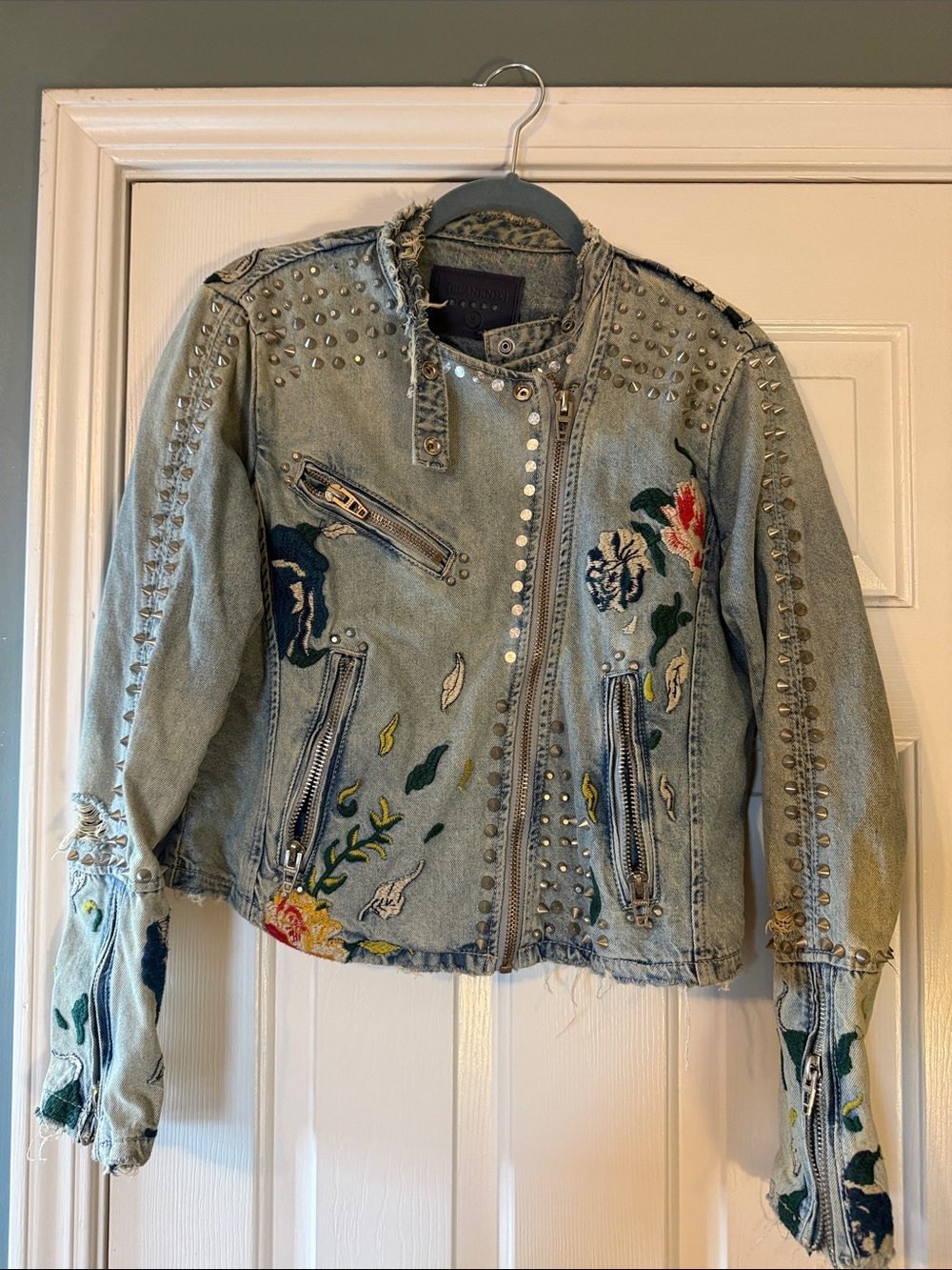 Blank NYC Light Wash Embroidered & Studded Denim Jacket
